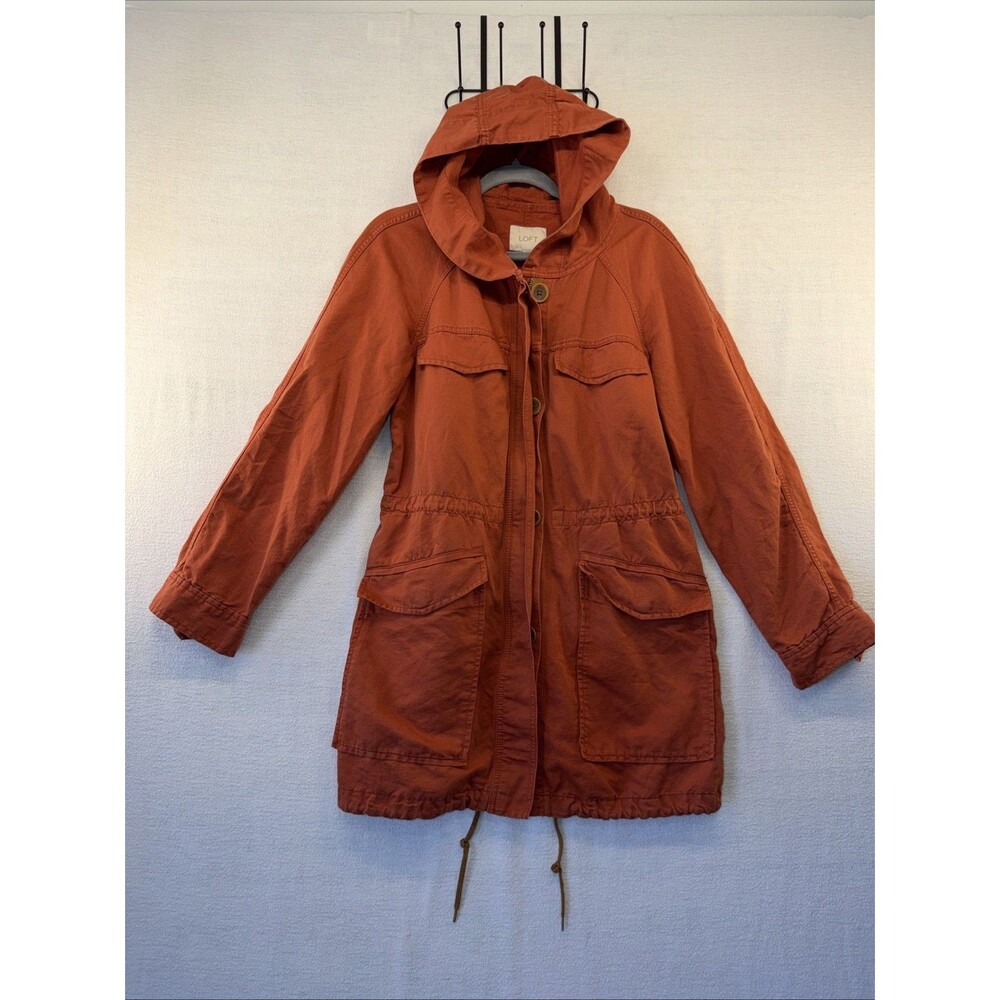 Ann Taylor Loft Harvest Anorak Jacket, Sz Small MSRP $189 Orange Long Pockets